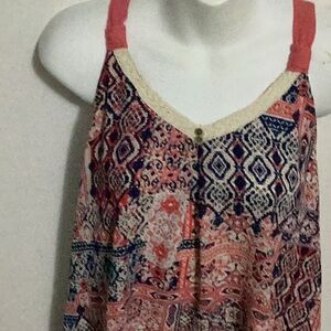 Patterned Sleeveless Top with Lace Trim size XL